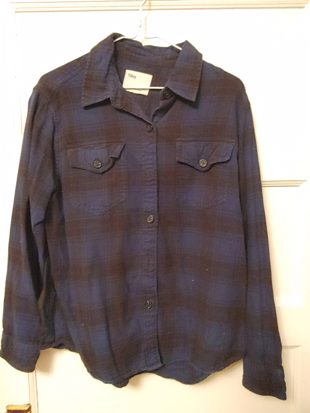 Tilly's Dark Blue Plaid Button-Down Shirt